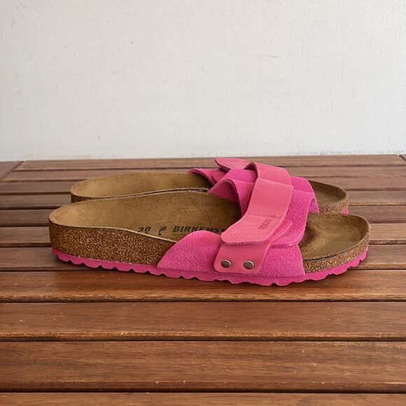 Birkenstock Oita Suede Leather Sandals Fuchsia Tulip EU38/US Women 7(Box Crushed - Picture 8 of 13